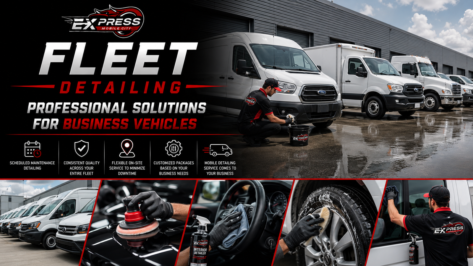 Mobile fleet car detailing service for multiple commercial vehicles