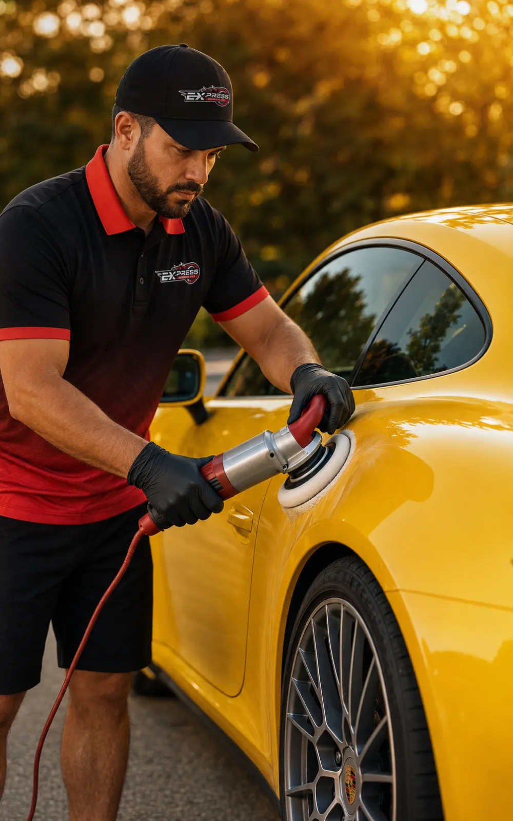 Express Mobile Detailing technician protecting a new sports car