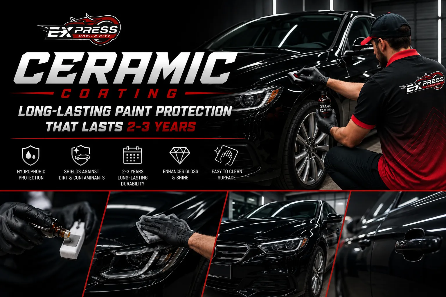 Ceramic coating water beading demonstration showing hydrophobic protection on vehicle paint