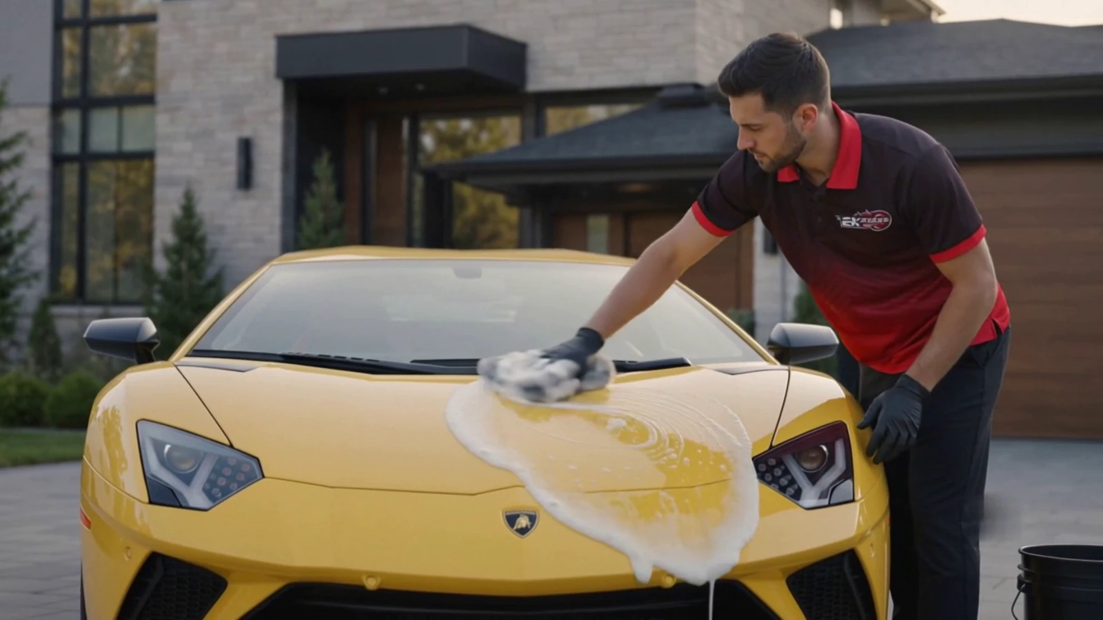 Express Mobile Detailing technician contact-washing a car bonnet with a plush wash mitt