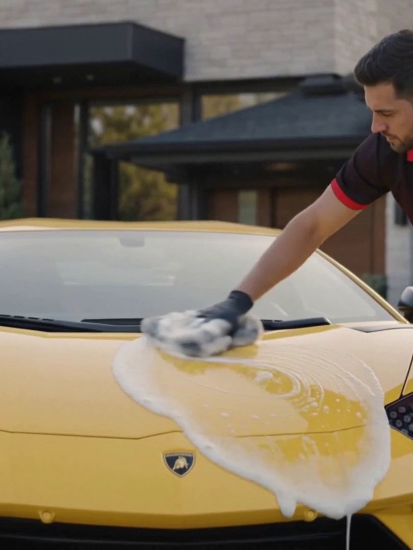 Express Mobile Detailing technician contact-washing a car bonnet with a plush wash mitt