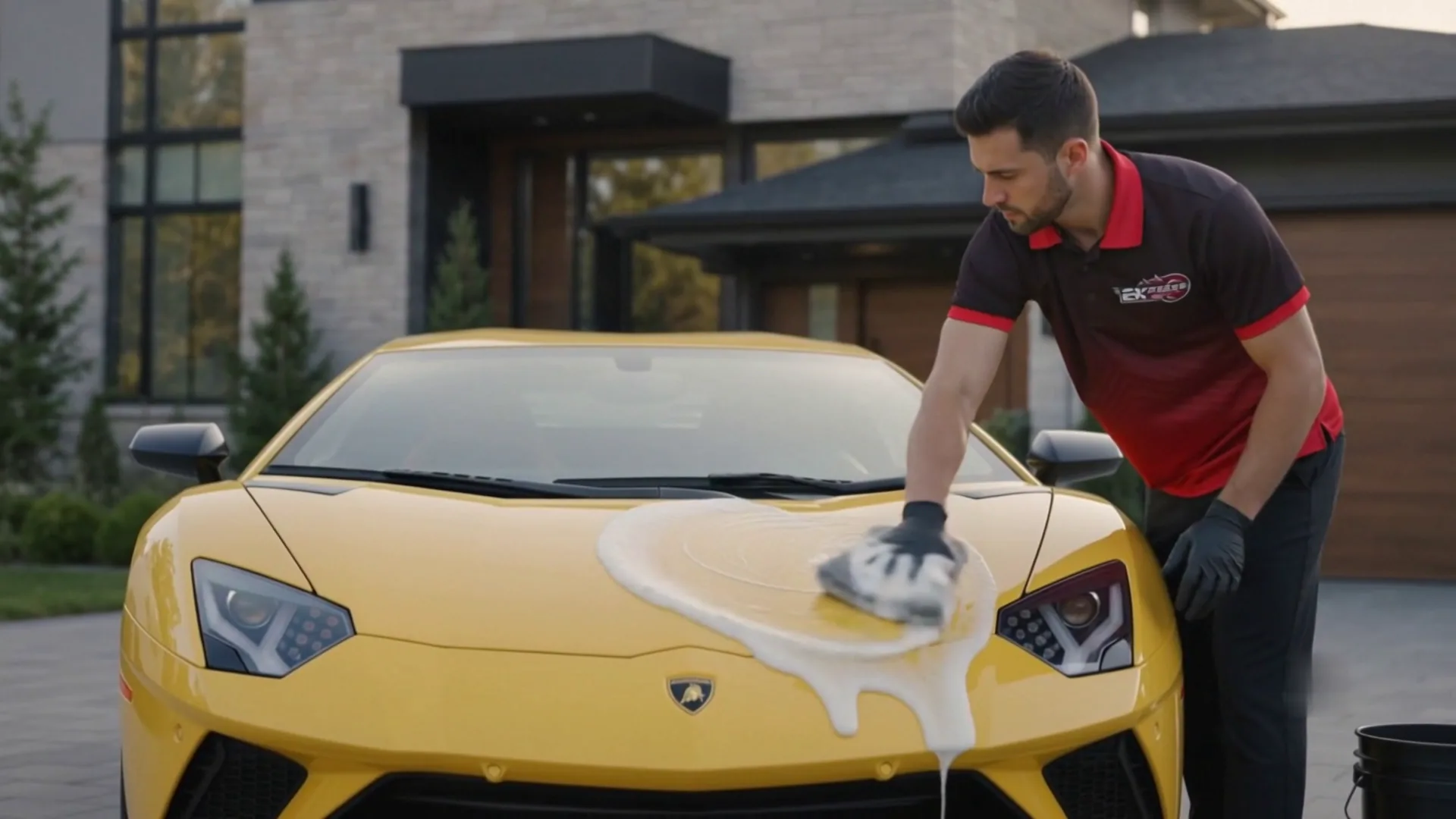 Express Mobile Detailing technicians washing, polishing and finishing cars on a customer's driveway